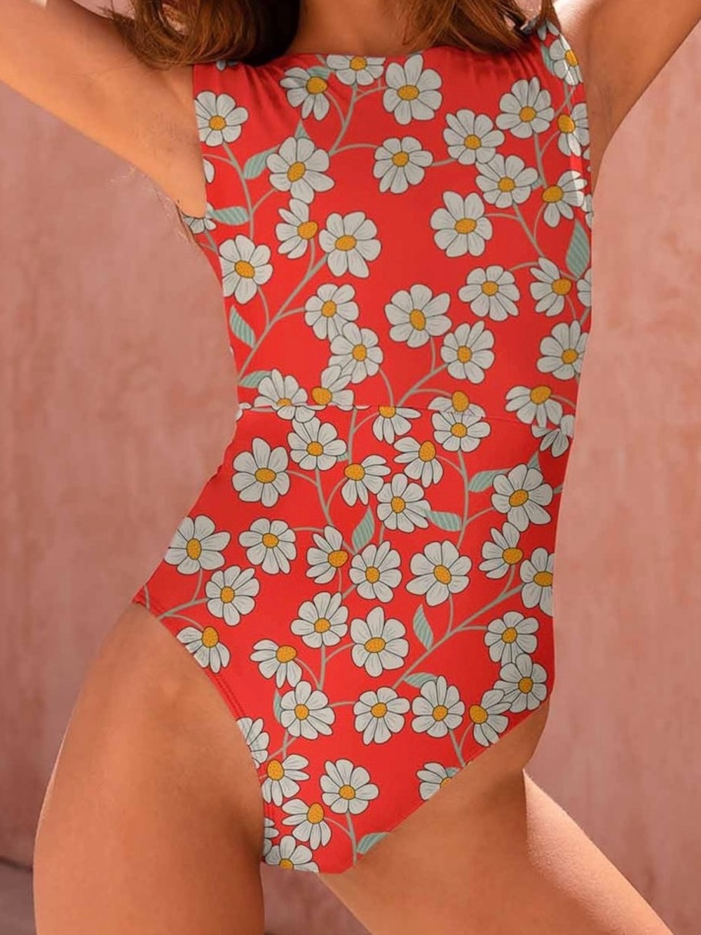 Averie Adeline Zip Up Daisy Prints One piece Swimsuit